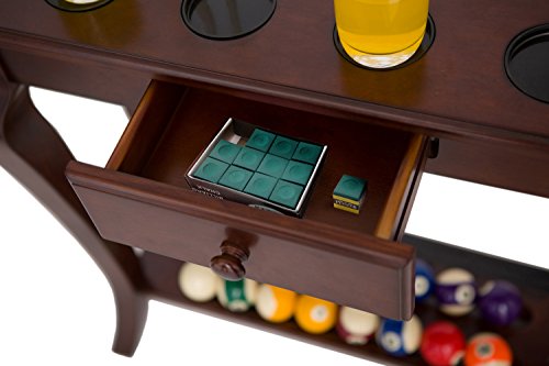 Hathaway Deluxe Floor Pool Cue Rack - Billiard Rack with Drawer, 4 Cup Holders, 8 Pool Stick Holder Slots & Organizer for Balls and Pool Cue Accessories - Pool Cue Holder for Billiards - Walnut Finish