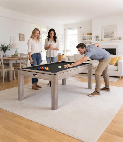 7 Foot Pool Table, Engineered Wood, 84" Billiard Tables with Black Felt for Game Room Home Office, - color: Black