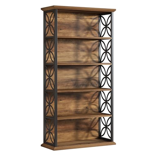 Tribesigns 6-Tier Tall Bookshelf, 71" Industrial Bookcase with Metal Frame, Freestanding Open Storage Shelves for Home Office, Living Room, Bedroom - color: Rustic Brown