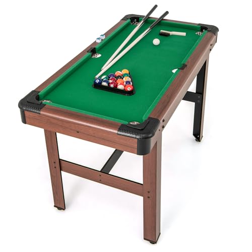 Goplus 48” Pool Table, Wooden Billiards Table w/ 2 Cue Sticks, 16 Balls, 2 Chalks, Triangle, Brush, Compact Pool Game Table for Kids Adults Family Game Room Bar Office - style: Upgrade Table 48’’, Green