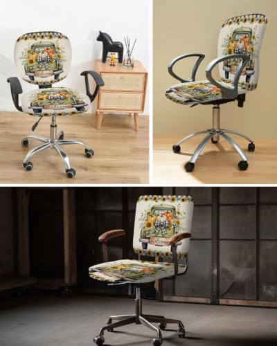 Savannan Office Chair Cover, Farmhouse Sunflower Pumpkin Protective Stretch Elastic Universal Cover for Desk Task Chair,Computer Rotating Chair 1 Pcs Retro Linen Buffalo Check Bow
