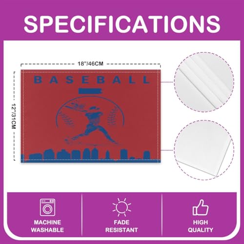 Erosebridal Baseball Placemats Set 4 Piece Softball Place Mat Sports Games Placement Mats Athlete City Silhouette Table Mats for Dining Table Setting, Navy Blue and Red - color: Navy Blue and Red