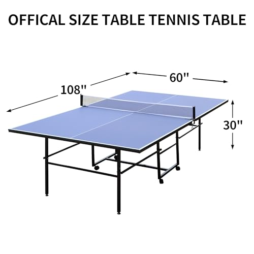 Ping Pong Table Foldable & Portable Table Tennis Table Set for Indoor & Outdoor Games with Net, 2 Paddles and 3 Balls - size: 9FT