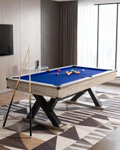 7 FT Professional Billiard Table for Home & Game Room, K-Leg Pool Table with Complete Accessories Set (2 Cues, 16 Balls, 2 Chalks, Triangle, Brush), Rustic Grey Finish, 84 x 46 x 32 Inch - color: blue