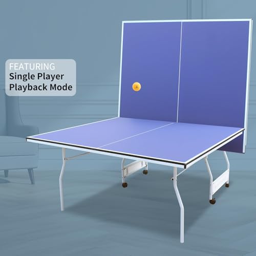 Table Tennis Table, 9 Ft Foldable & Portable Ping Pong Table Set with 2 Table Tennis Paddles, 3 Balls and Net for Indoor Outdoor Game