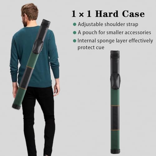 Billiard/Pool Cue Hard Cases, Cue Case 1 Stick 2 Holes,Holds 1 Complete 2-Piece 58 Inches Cue Sticks,Deluxe Hard Billiard Pool Cue Stick Carrying Case,Pool Billiards Accessories - color: Green