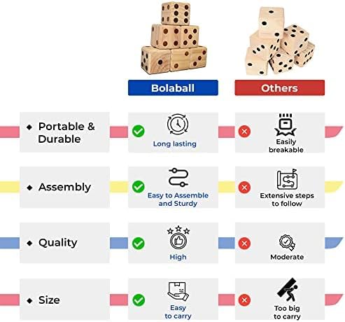 Bolaball 3.5" Giant Wooden Yard Dice Set Pack of 6 for Outdoor Fun, Barbeque, Party Events, Backyard Games, Beach Games, Lawn Game Includes 6 Dice and a Carry Bag for Easy Storage