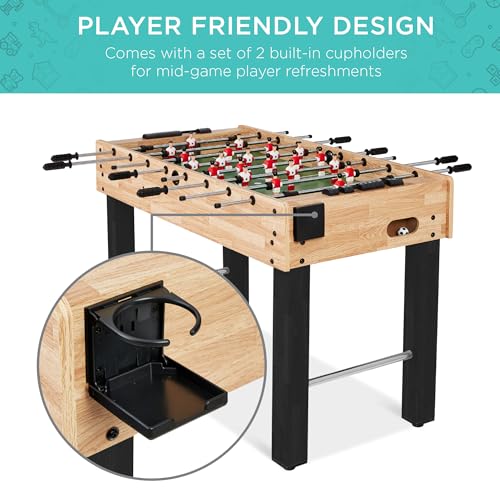 Best Choice Products Foosball Table for Kids and Adults, Game Room Soccer Game Table w/ 2 Balls, 2 Cup Holders, Ergonomic Handles, Chrome Finished Metal Bars - color: Natural