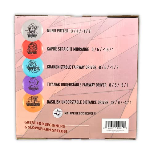 Divergent Discs 5-Disc Beginner Disc Golf Starter Set - Putter, Midrange, Fairway Driver, Distance Drivers, Mini Disc