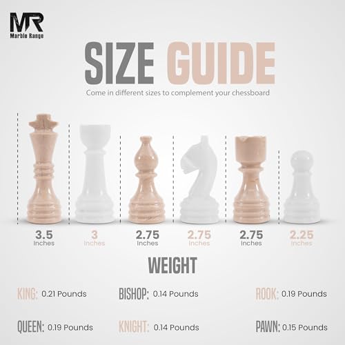 Marble Chess Pieces 3.5 Inch King Handmade Verona and White 32 Chess Figures for Board Games, Suitable for Travel Games - color: Verona and White