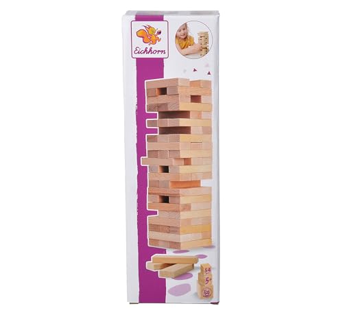 Eichhorn Stacking Game, Skill Game for The Whole Family, Balance Tower Made of Untreated Wood, Wobble Tower 54 Pieces, Suitable from 5 Years