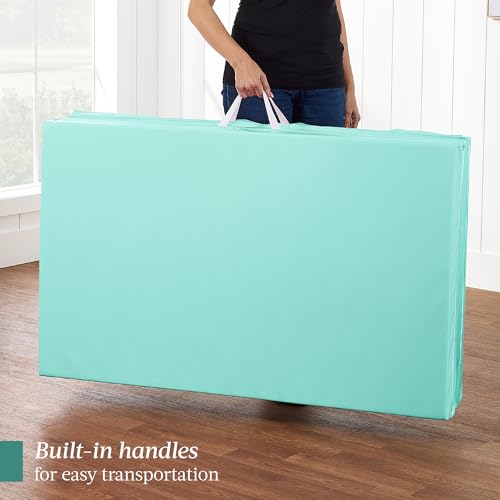 Best Choice Products 10ftx4ftx2in Folding Gym Mat 4-Panel Exercise Gymnastics Aerobics Workout Fitness Floor Mats w/Carrying Handles - color: Aqua