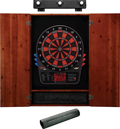 Viper 800 Electronic Dartboard, Metropolitan Espresso Cabinet, Laser Throw Line & Shadow Buster Dartboard Light Bundle - color: Cinnamon, style: Mat Throw Line