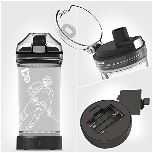 YuanDian Hockey Gifts for Boys, Light Up Water Bottle - 14 OZ Tritan BPA Free Eco-Friendly - Cool LED Sport Cups Gift for Hockey Player School Kids Girl Child Christmas Holiday