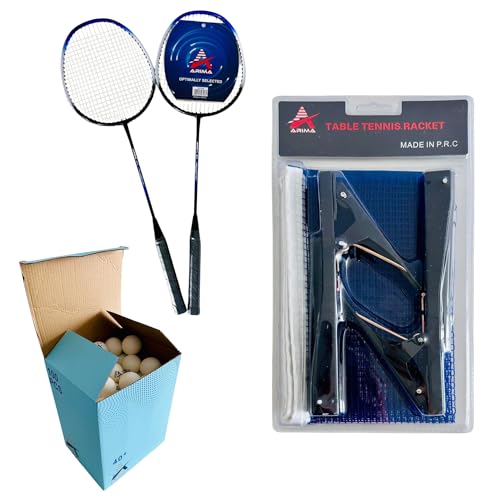 Table Tennis & Badminton Family Sports Set with 100 Seamless 40+ Ping Pong Balls, Adjustable Net Set, 3-Star Paddle and Carbon Fiber Badminton Racket