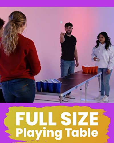 8-Foot Regulation Length Folding Table w/Optional Cup Holes, LED Lights, Custom Graphic (Choose Your Model) - color: Stars & Stripes, style: w/ Cup Holes