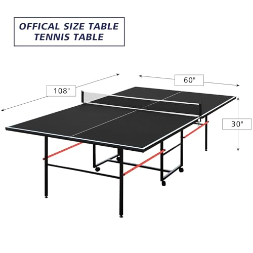 IUNNDS Portable Table Tennis Table 6/8/8.5/9FT Foldable Ping Pong Game Set for Indoor with Net and Post Set, 2 Paddles and 3 Balls - color: Black-9FT