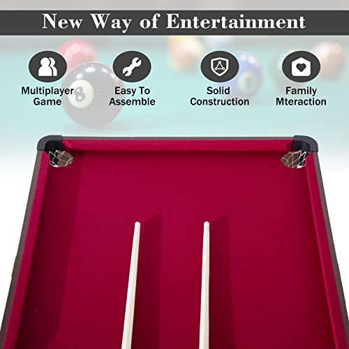 Folding Pool Table, Portable Billiard Game Tables for Kids and Adults, Mini Pool Table with Locking Legs, Adjustable Feet, Balls, Cues, Triangle, Chalk, Brush - color: 54-inch/Red