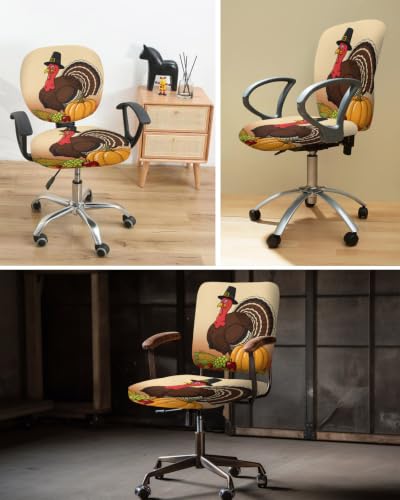 Savannan Office Chair Cover, Fall Thanksgiving Turkey Corn Maple Leaf Protective Stretch Elastic Universal Cover for Desk Task Chair,Computer Rotating Chair 1 Pcs Autumn Pumpkin