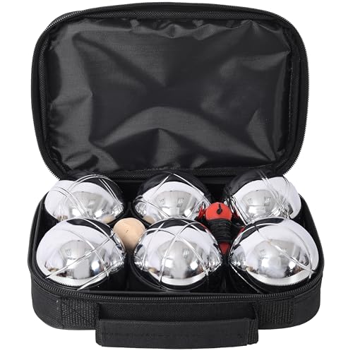 Petanque Game Set, Metal Outdoor Bocce Ball Kit, Classic French Boules Game Set with 6 Premium 73 mm Steel Balls, Wooden Jack Ball, Measuring Tool and Black Carrying Case - color: Black
