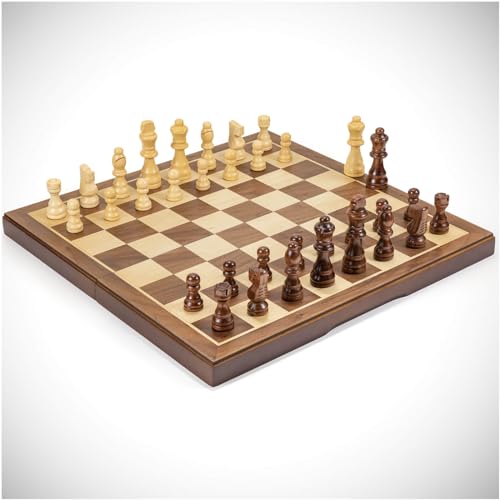 Chess Set Board Games for Adults: Handmade Walnut Wooden 15" 2 Extra Queens Folding Portable Travel Chess Game, Gift idea, Pieces Storage Slots,Instructions - color: Walnut Texture