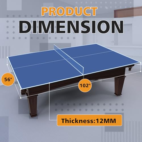 Foldable Indoor 8.5FT Table Tennis Conversion Top Ping Pong Tabletop with Retractable Net and Premium EVA Foam Padding Easy Storage with Fold-Up Design Double Sided PVC Finish