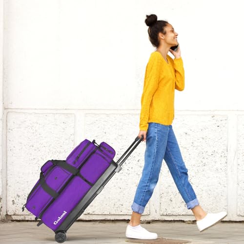 Goloni 3 Ball Bowling Bags with Wheels - Rolling Bowling Bag for 3 Balls & Accessories - Retractable Handle Extends to 38 - color: Purple