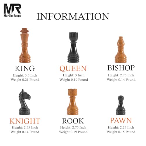 Marble Chess Set 15" Inches Black & Golden with Storage Box and 2 Extra Queen Handmade Classic Board Games for Adults, Luxury Marble Chess Board & Chess Pieces for Gifts - color: Black & Golden