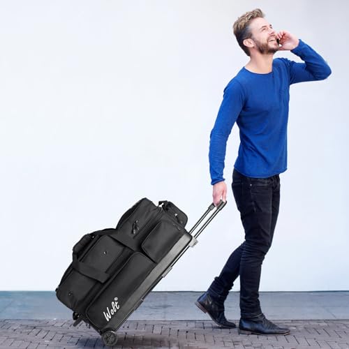 WOLT 3 Ball Bowling Bags with Wheels,Bowling Ball Bag 3 Ball Roller with Separate Shoe Compartment and Accessory Pocket, Retractable Handle Extends to 38’’ - color: black