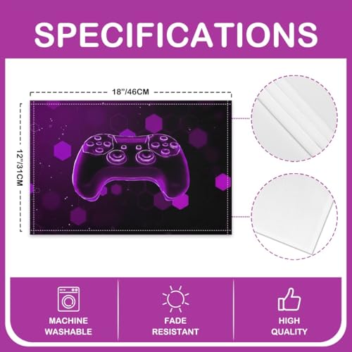 Erosebridal Gamepad 4 PCS of Placemats 12x18 Game Controller Place Mat for Dining Table Boys Modern Spots Honeycomb Non Slip Table Mats Purple Hexagon - color: Purple