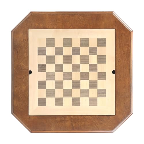 Walnut Finish Chess Game Table with Fluted Square Pedestal | Hidden Storage Drawer, Reversible Tabletop, Chess & Backgammon Game Board, Sturdy Elegant Base, Side Table - size: 28''-Chess Table Walnut + Fluted Square Pedestal