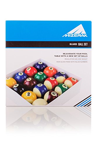 Mizerak Regulation Pool Ball Set – 2.25″ Billiard Balls – High-Gloss Finish, Inlaid Numbers, Chip & Crack Resistant Cue Ball Set