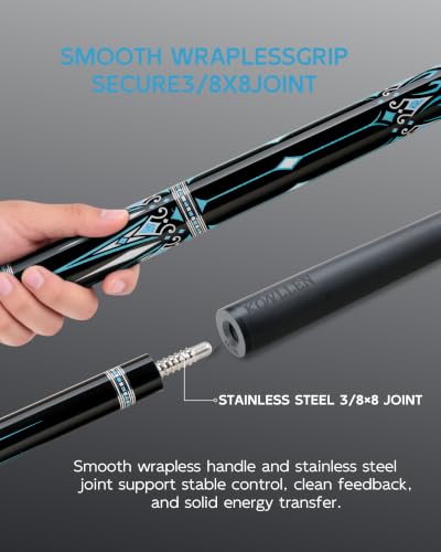 KONLLEN Carbon Fiber Pool Cue Stick 58-inch Professional Pool Sticks for Adults Full Carbon Technology Low Deflection Pool Cue Billiard Cues with 12.5mm Tip (Easy to Control, Pro Taper, Ultra-Smooth) - color: 004 blue