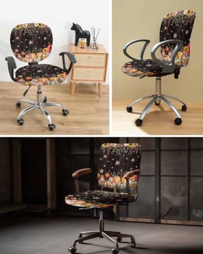 Savannan Office Chair Cover, Gnome Squirrel Pumpkin Protective Stretch Elastic Universal Cover for Desk Task Chair,Computer Rotating Chair 1 Pcs Maple Leaf Flowers on Wood