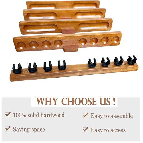Wall-Mounted Pool Stick Holder, All Handicraft Hardwood Rack for 8-Cue Storage, Billiard Accesories Organizer (MAHOGANY)