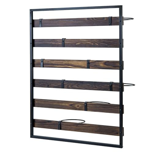 MyGift 9 Hook Industrial Black Metal and Rustic Burnt Solid Wood Wall Mounted Sports Balls Display, Gym or Garage Storage for Basketball Volleyball Soccer Ball Holder Rack