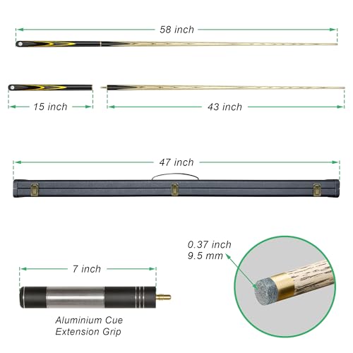 HomeSeason 57inch Snooker Cue Stick 18oz 3/4 Jointed Pool Cue, with Extension, Cue Case, Durable Ash Wood and Red Maple Construction Billiards Cue - color: HSS11