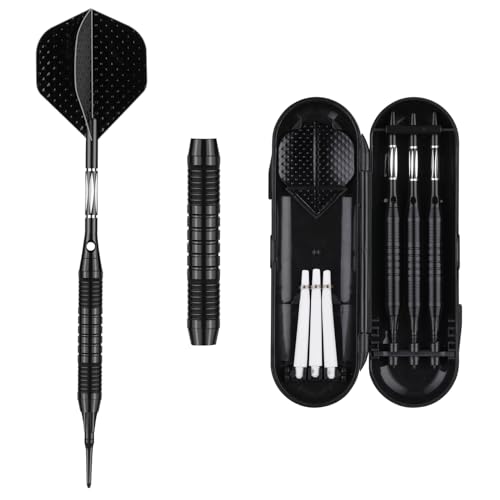 Darts Plastic Tip Set - 18g 21g Colorful Rainbow Soft Tip Darts 50 Anti-Loose O-Rings 6 Shaft (Aluminum/Nylon 45mm) 6 Durable Flights Extra 50 Soft Tips Electronic Dartboard - color: Black-DART-D