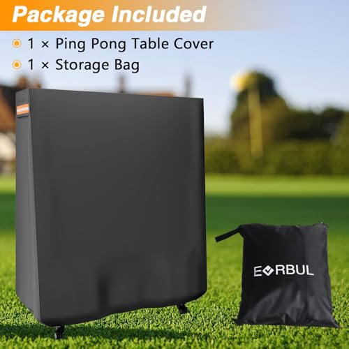 EVRBUL Ping Pong Table Cover Outdoor Waterproof Folding Table Tennis Cover Heavy Duty 420D Sunproof Windproof for Universal 9 x 5 FT Foldable Tables with Storage Bag