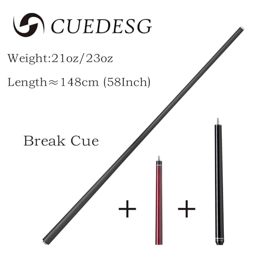 Carbon Fiber Break Cue Pool Stick,3 Piece Breaking Cue Stick,Low Deflection Jump Break Cue,13mm Pro Tip with PU Bag - color: 21oz_Red