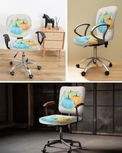 Savannan Office Chair Cover, Blue Green Orange Pumpkin on Linen Protective Stretch Elastic Universal Cover for Desk Task Chair,Computer Rotating Chair 1 Pcs Autumn Colorful Vegetable