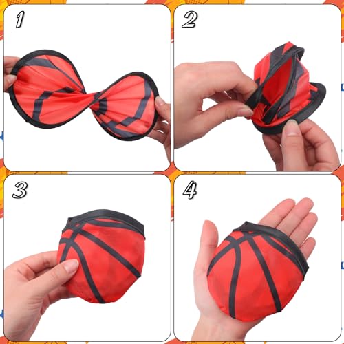 Arrowbash 24 Pcs Foldable Flying Disc Fans 9.84'' Handheld Folding Fan Bulk with Bag Folding Pocket Toy with Football Basketball Baseball and Rugby Design for Sports Party Supplies Outdoor Activity