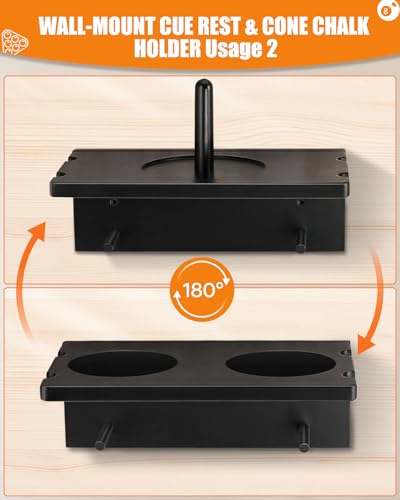 EXTCCT Wall Mounted Cue Holder - Hardwood Billiard Cue Rest and Drink Holder with Chalk Holder 11 x 6.3 x 4.1 Inches (Black) - color: Black