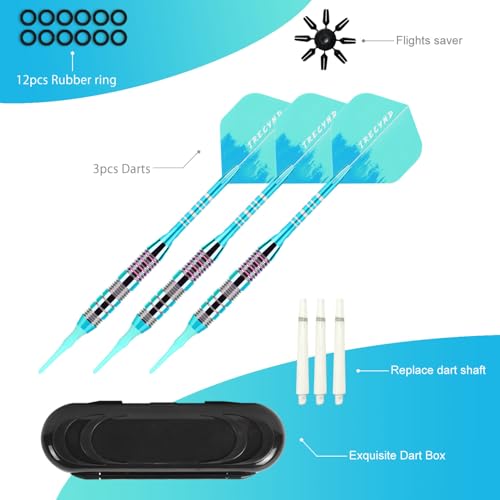 Soft Tip Darts Set 3 Aluminum Shaft Professional Darts Plastic Tip Sets 2BA Replacement Tips + Extra 3 Dart Flights 3 Replace Plastic Shafts for Electronic Dart Board - color: GREEN-BLUE