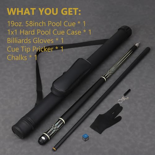 Professional Pool Cue Stick with Case, Pool Cue Stick 2-Piece Glass Fiber Billiards Cue Stick Low Deflection Pool Stick for Adults Players, 58" 19oz - size: 13mm Tip