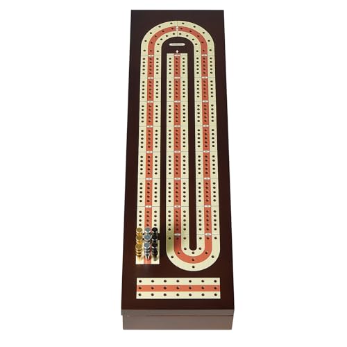 BIVOMON Cribbage Board Game Set Continuous 3 Track Wooden Board with Magnetic Lock, 9 Metal Pegs, 2 Playing Cards, Large Storage Area, Travel Portable Travel Cribbage Boards for Adult Child