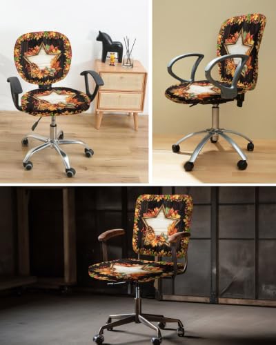 Savannan Office Chair Cover, Fall Farm Maple Leaves Star Berry Protective Stretch Elastic Universal Cover for Desk Task Chair,Computer Rotating Chair 1 Pcs Thanksgiving Brown Wooden