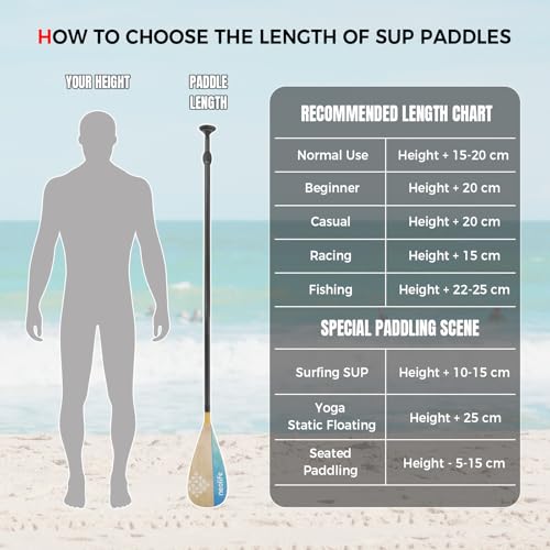 SUP Paddleboard Paddle with Carbon Fiber Shaft and Enhanced PP Blade, Adjustable Stand Up Paddle Board Paddle, 66-82" (170-210 cm), Bamboo Pattern Series - color: Bamboo&Geen Wave Pattern
