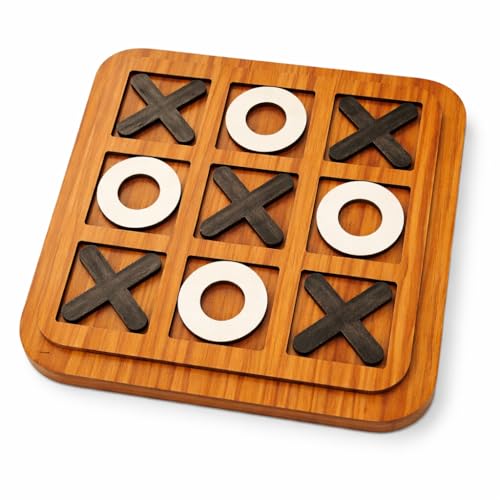 Wooden Tic Tac Toe Game for Kids (8"X8") | Wood XOXO Table Games -Birthday Return Gift, Xo X o Puzzle Board Game for Adults- Useful, Small Mini, Office| X and O Indoor Café Game Zone