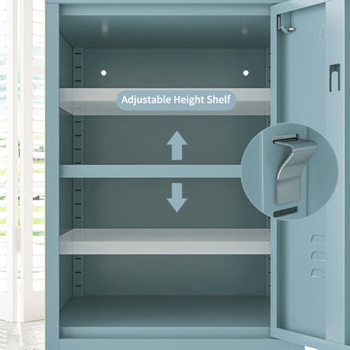 Single Door Lockable Metal End Table & Children's Bedside Table, 2-Tier Storage Cabinet with Adjustable Shelf, Easy Assembly Side Table for Living Room Bedroom Home Office Blue - color: Ocean, style: End Table-28"H-GL